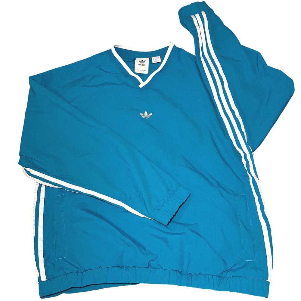 Adidas‎ Originals Skate Pullover Windbreaker Teal 3 Stripe Y2K Streetwear Size S